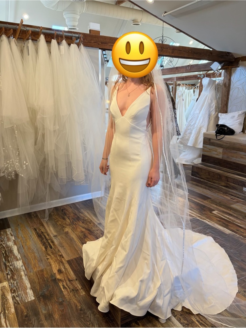 Jenny Yoo Ivory Fitted V-Neck Satin Wedding Gown